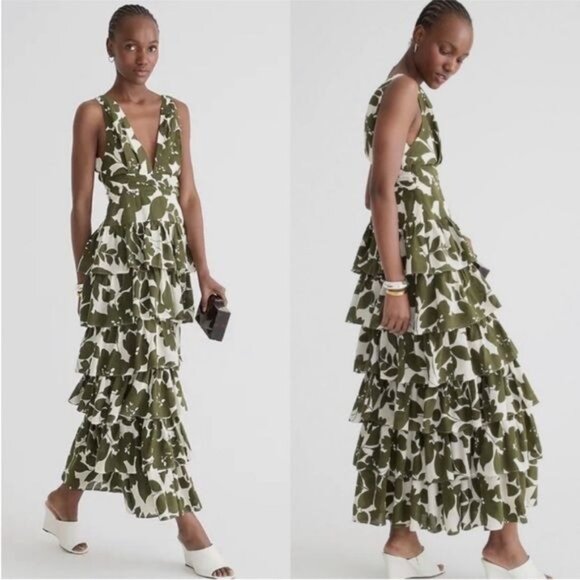 J. Crew Collection plunge-neck tiered dress in leafy floral Size 20 - Picture 10 of 11